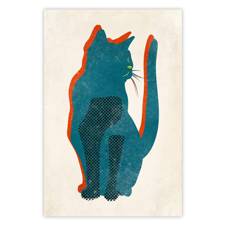 Poster Feline Moods - abstract two-color cat on light beige background 129610