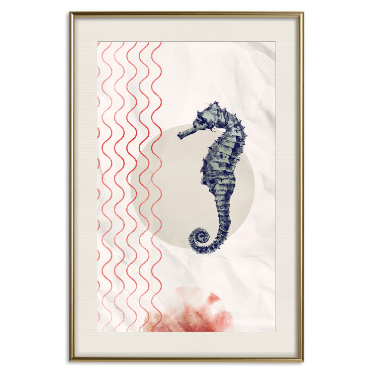 Poster Underwater Steed - animal against a background of waves and circles in an abstract motif 131810 additionalImage 20