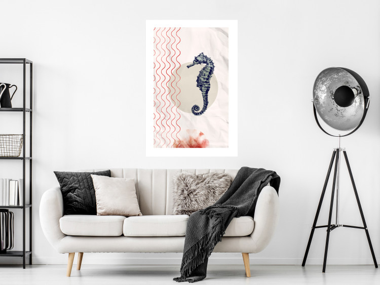 Poster Underwater Steed - animal against a background of waves and circles in an abstract motif 131810 additionalImage 5