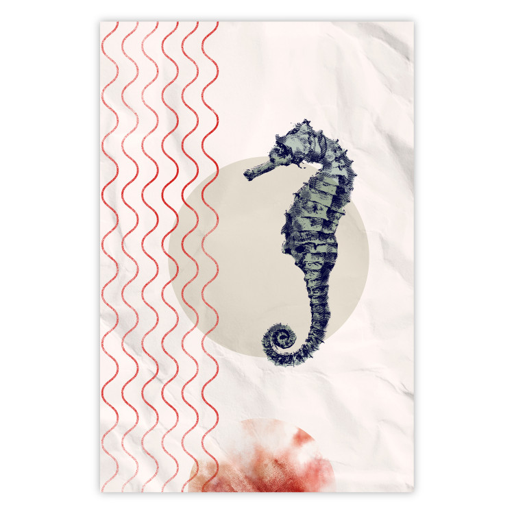 Poster Underwater Steed - animal against a background of waves and circles in an abstract motif 131810