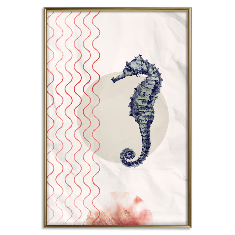 Poster Underwater Steed - animal against a background of waves and circles in an abstract motif 131810 additionalImage 21