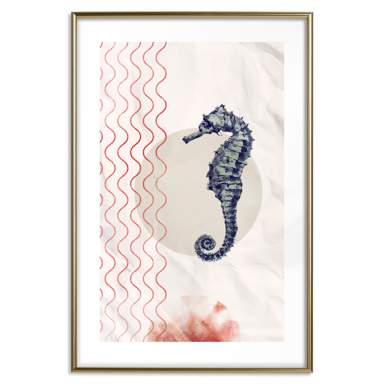 Poster Underwater Steed - animal against a background of waves and circles in an abstract motif 131810 additionalImage 14