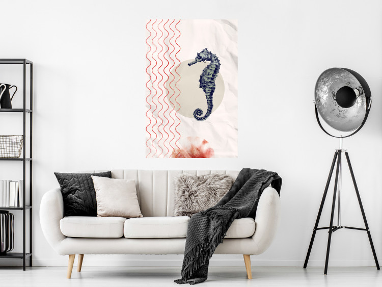 Poster Underwater Steed - animal against a background of waves and circles in an abstract motif 131810 additionalImage 4
