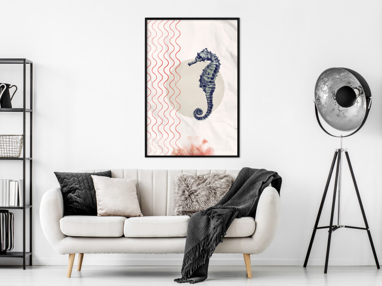 Poster Underwater Steed - animal against a background of waves and circles in an abstract motif 131810 additionalImage 6