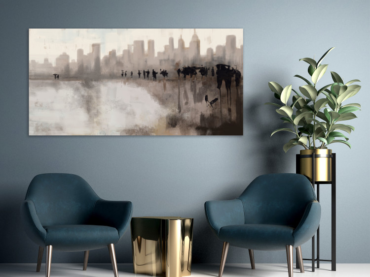 Canvas Art Print Urban downpour - blurry landscape of city and people during rain 132210 additionalImage 3