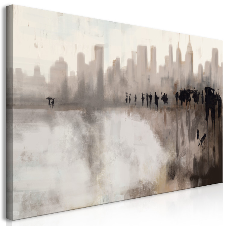 Canvas Art Print Urban downpour - blurry landscape of city and people during rain 132210 additionalImage 2