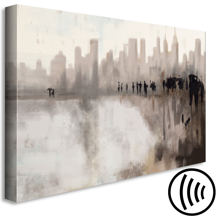 Canvas Art Print Urban downpour - blurry landscape of city and people during rain 132210 additionalImage 6