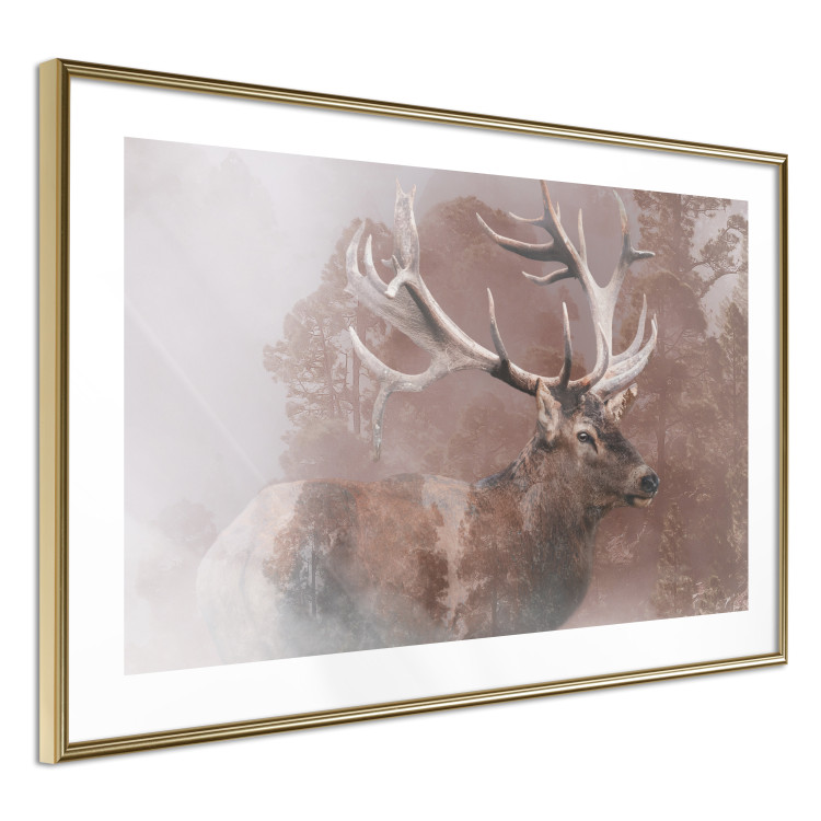 Poster Deer - warm-colored composition with a horned animal against a forest background 137010 additionalImage 17