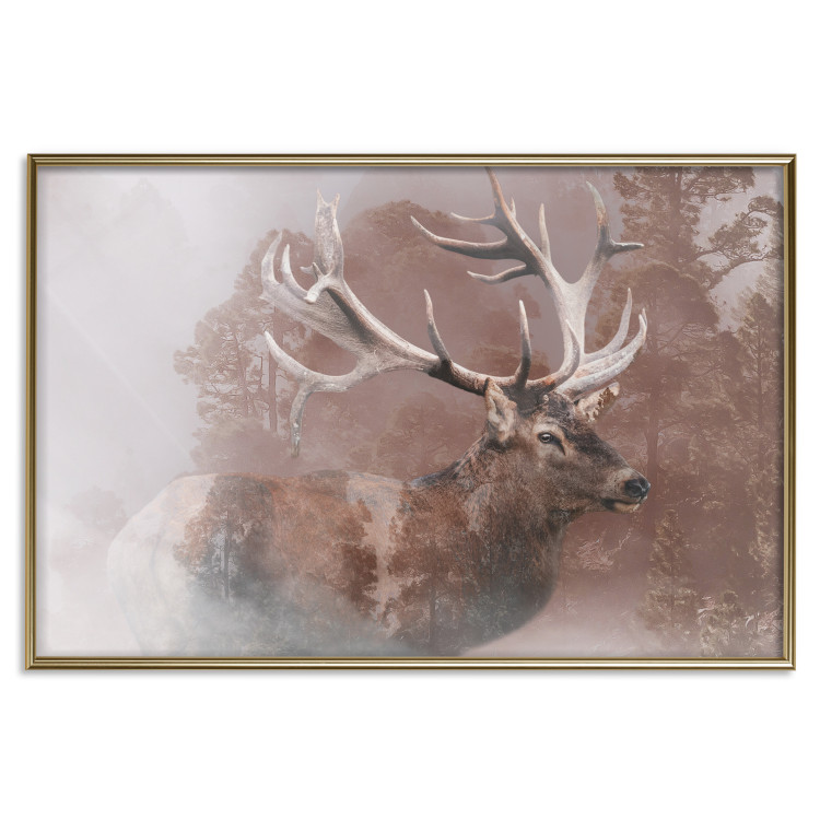 Poster Deer - warm-colored composition with a horned animal against a forest background 137010 additionalImage 7