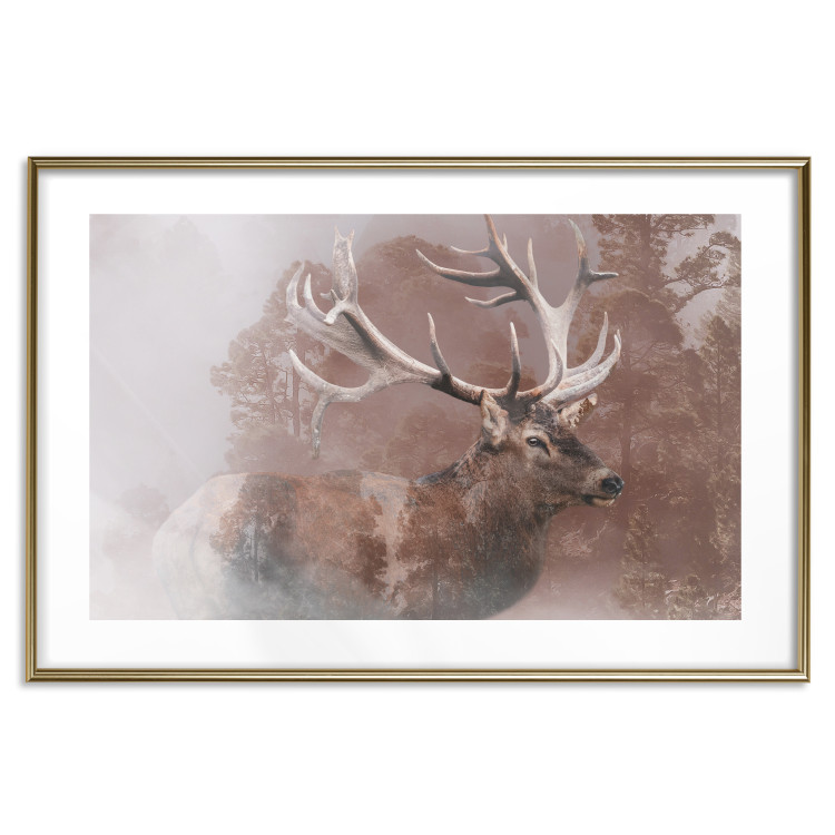 Poster Deer - warm-colored composition with a horned animal against a forest background 137010 additionalImage 5