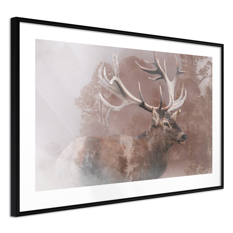 Poster Deer - warm-colored composition with a horned animal against a forest background 137010 additionalImage 18