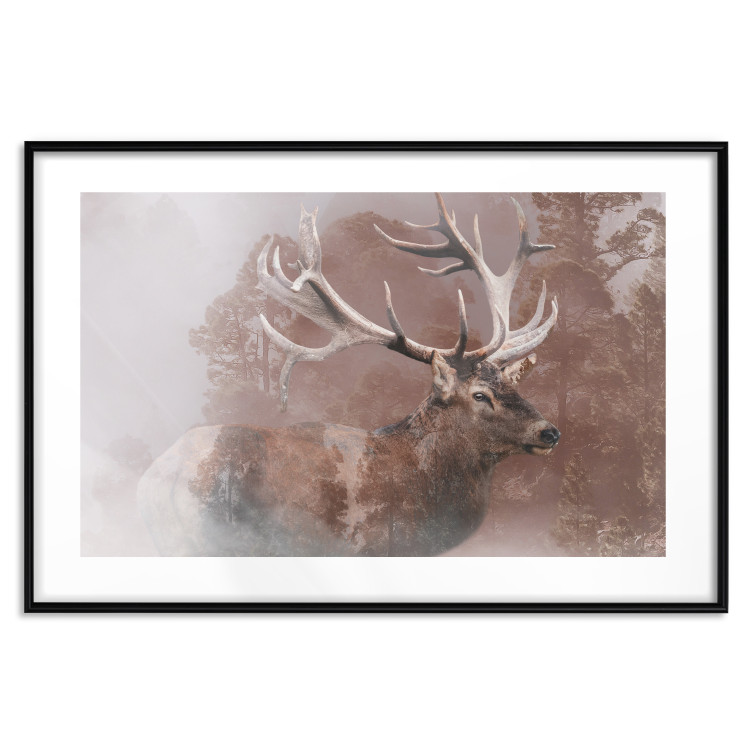 Poster Deer - warm-colored composition with a horned animal against a forest background 137010 additionalImage 6