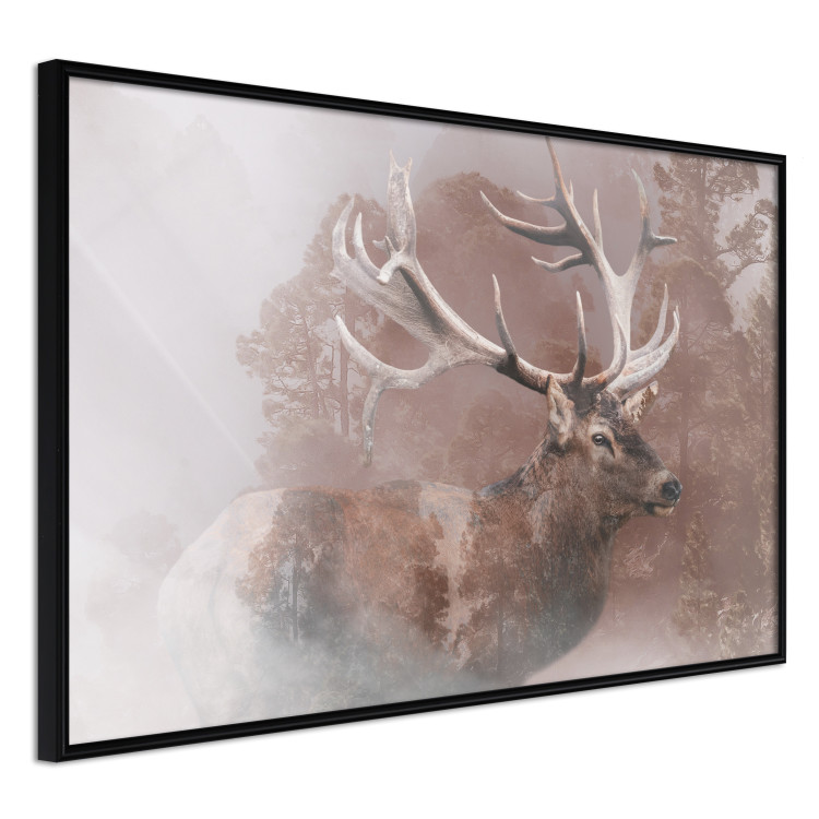 Poster Deer - warm-colored composition with a horned animal against a forest background 137010 additionalImage 20