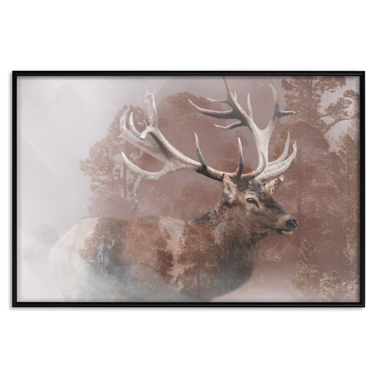 Poster Deer - warm-colored composition with a horned animal against a forest background 137010 additionalImage 8
