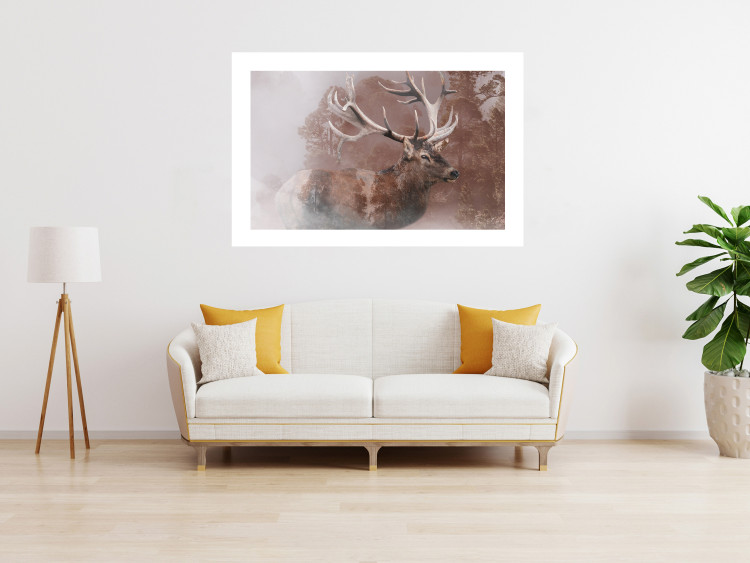 Poster Deer - warm-colored composition with a horned animal against a forest background 137010 additionalImage 15