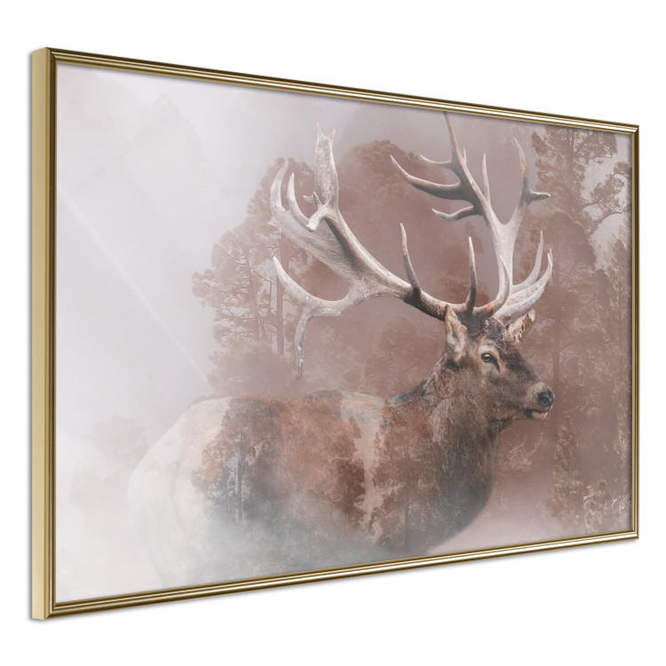 Poster Deer - warm-colored composition with a horned animal against a forest background 137010 additionalImage 19