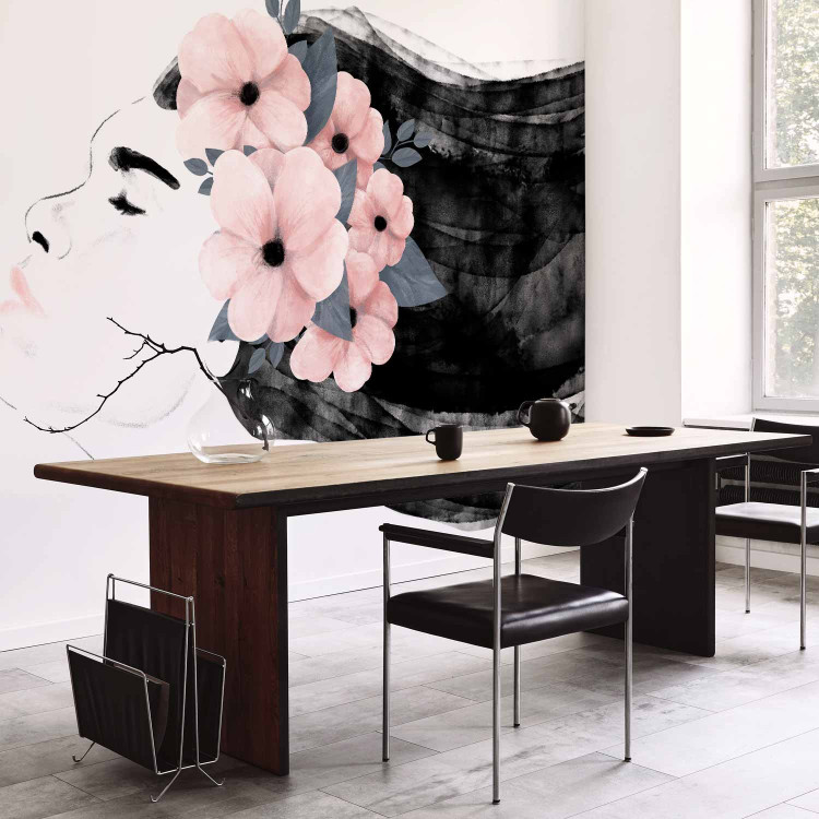 Photo Wallpaper Feminine charm - a composition depicting the face and flowers face 138310 additionalImage 4