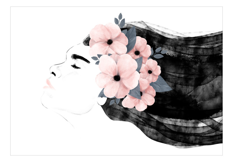 Photo Wallpaper Feminine charm - a composition depicting the face and flowers face 138310 additionalImage 1