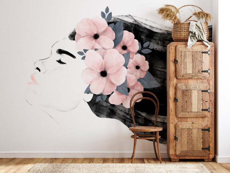 Photo Wallpaper Feminine charm - a composition depicting the face and flowers face 138310