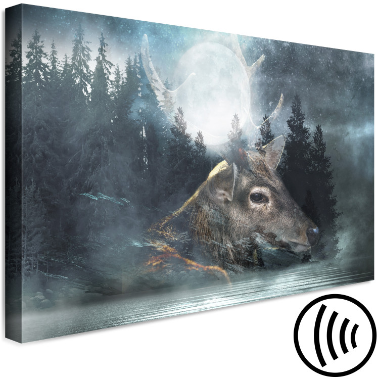 Canvas Print Rising Moon (1-piece) wide - deer and Luna against forest backdrop 138510 additionalImage 6