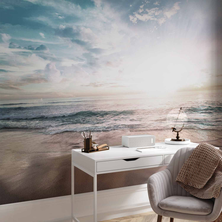 Wall Mural Beach in the morning - landscape with a peaceful sea, clouds and sun 138810 additionalImage 4