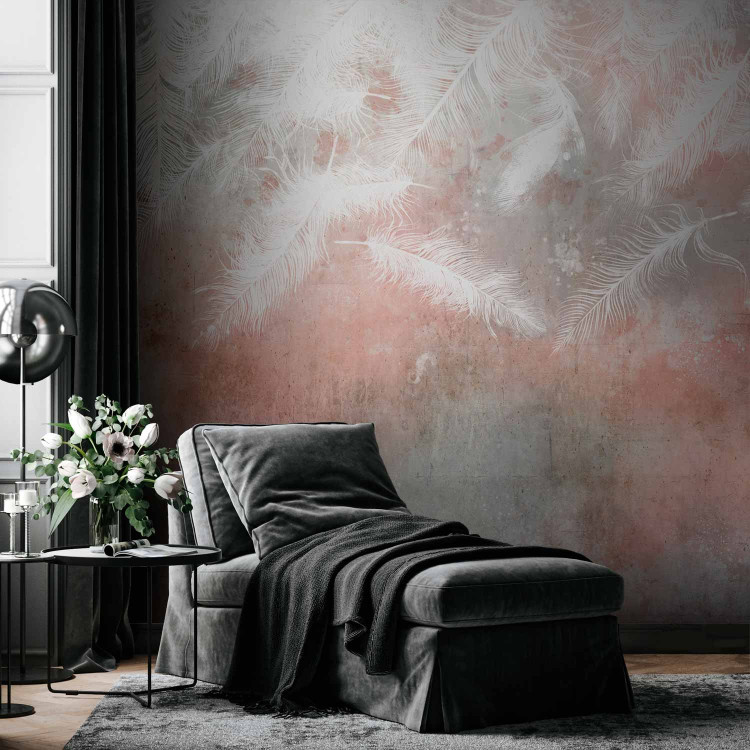 Wall Mural Minimalist pastels with texture - falling white feathers of birds 142710