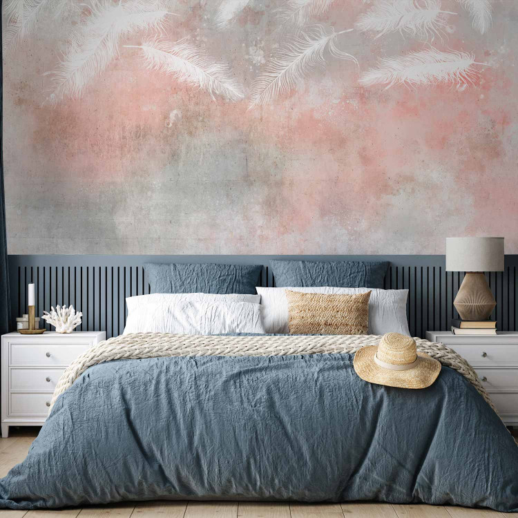 Wall Mural Minimalist pastels with texture - falling white feathers of birds 142710 additionalImage 2