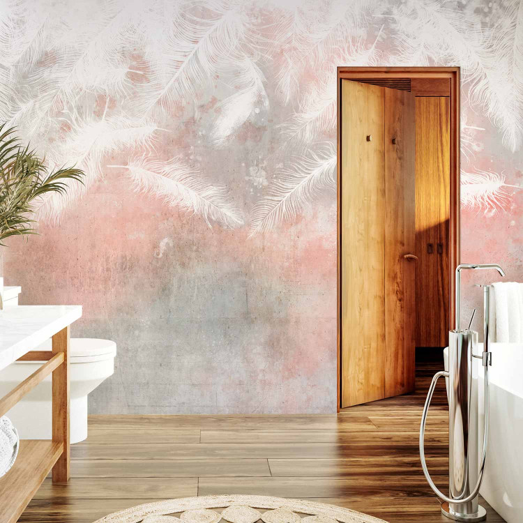 Wall Mural Minimalist pastels with texture - falling white feathers of birds 142710 additionalImage 8