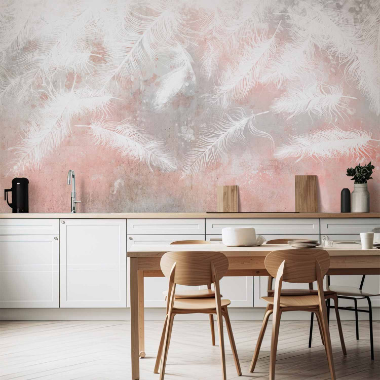 Wall Mural Minimalist pastels with texture - falling white feathers of birds 142710 additionalImage 6