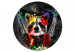 Round Canvas Raccoon - Friendly Animal in Juicy Colors on a Black Background 148610