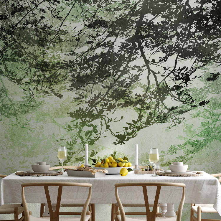 Wall Mural Tree Maze - Branches With Leaves on a Light Background - Green 148810 additionalImage 6