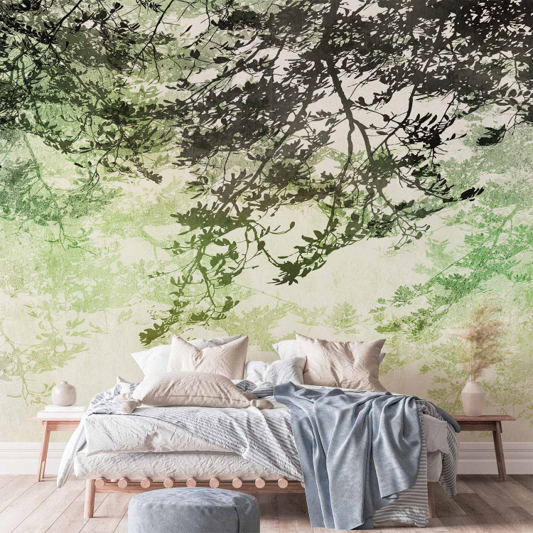 Wall Mural Tree Maze - Branches With Leaves on a Light Background - Green 148810 additionalImage 2
