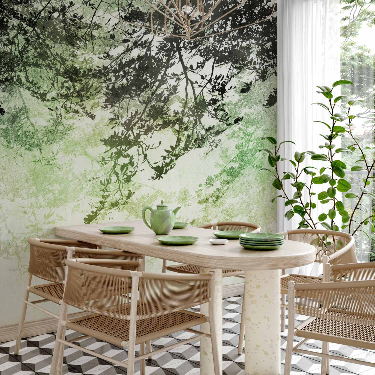 Wall Mural Tree Maze - Branches With Leaves on a Light Background - Green 148810 additionalImage 7