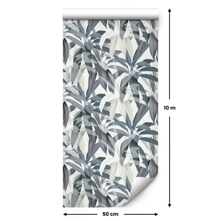 Modern Wallpaper Drawing of Nature - Blue-Gray Cordylina Leaves on a White Background 149910 additionalImage 2