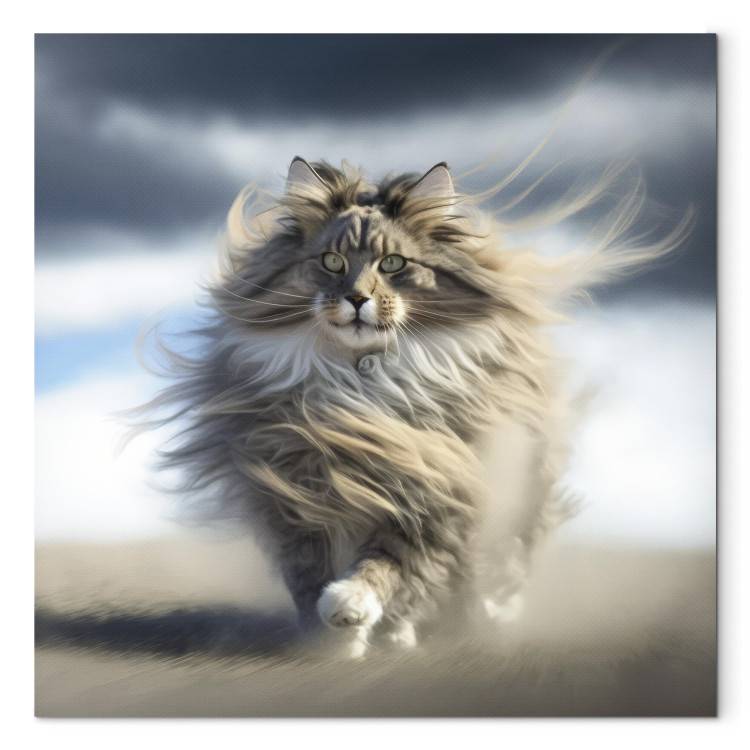 Canvas Print AI Maine Coon Cat - Strutting Animal With Flowing Hair - Square 150110 additionalImage 7