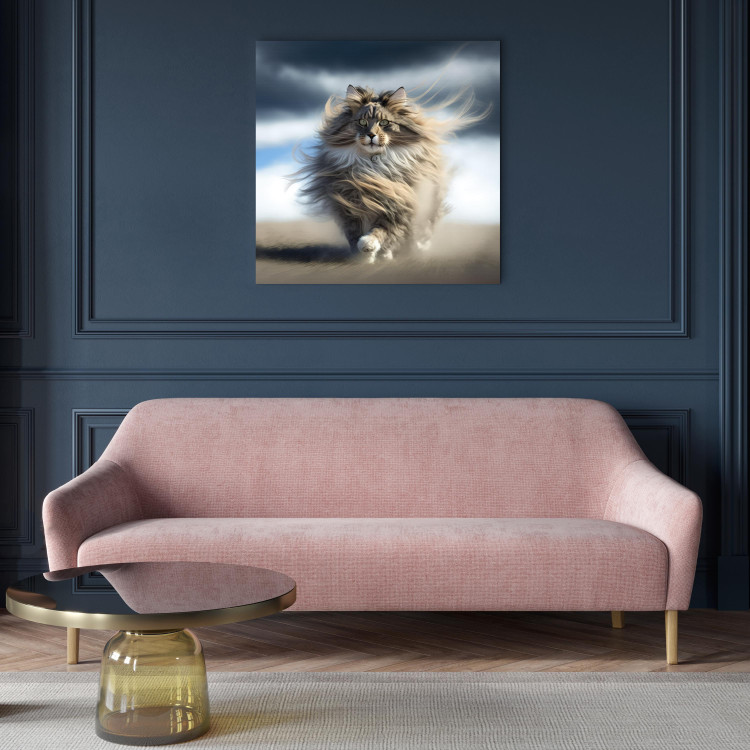 Canvas Print AI Maine Coon Cat - Strutting Animal With Flowing Hair - Square 150110 additionalImage 3