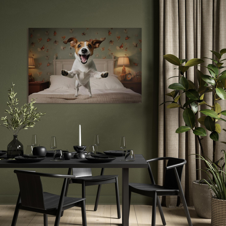 Canvas Art Print AI Dog Jack Russell Terrier - Joyful Animal Jumping From Bed Into Owner’s Arms - Horizontal 150210 additionalImage 3