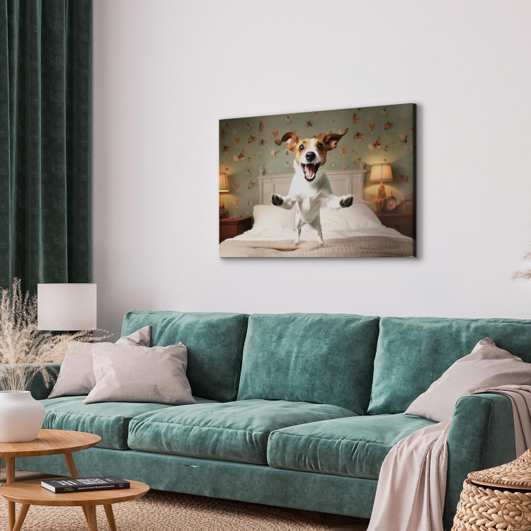 Canvas Art Print AI Dog Jack Russell Terrier - Joyful Animal Jumping From Bed Into Owner’s Arms - Horizontal 150210 additionalImage 4