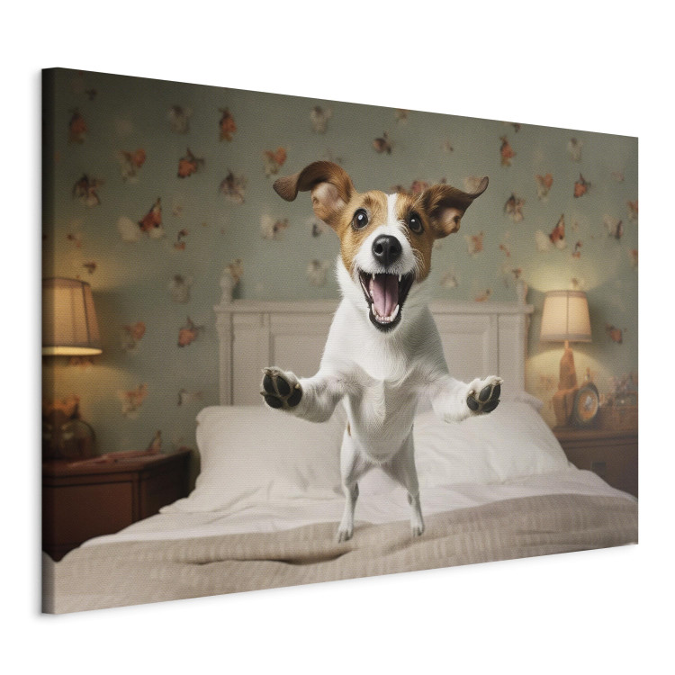 Canvas Art Print AI Dog Jack Russell Terrier - Joyful Animal Jumping From Bed Into Owner’s Arms - Horizontal 150210 additionalImage 2