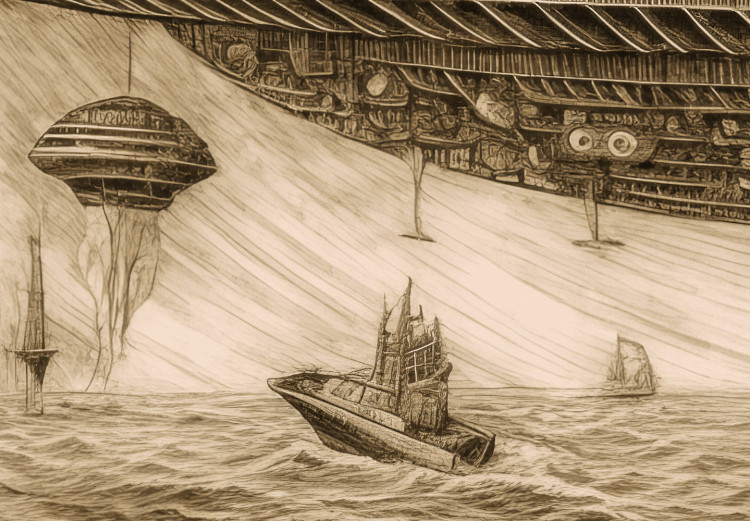 Large canvas print UFO Ship - A Sketch Inspired by the Style of Leonardo Da Vinci [Large Format] 151110 additionalImage 4