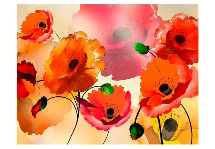 Photo Wallpaper Velvety Poppies - Abstraction of Poppy Flowers in Energetic Colours 60410 additionalImage 1