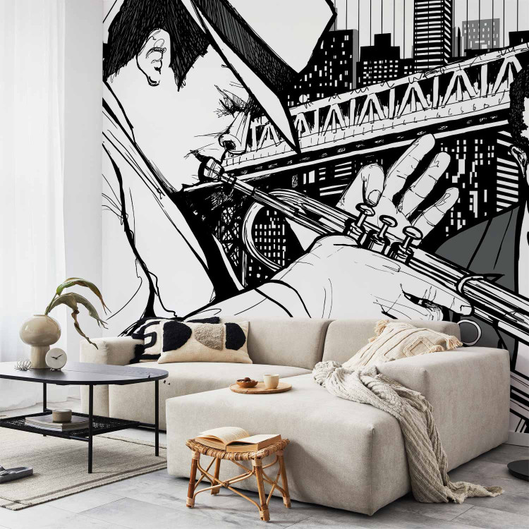 Wall Mural Musical World - Men playing music against the backdrop of a bridge in New York 61110