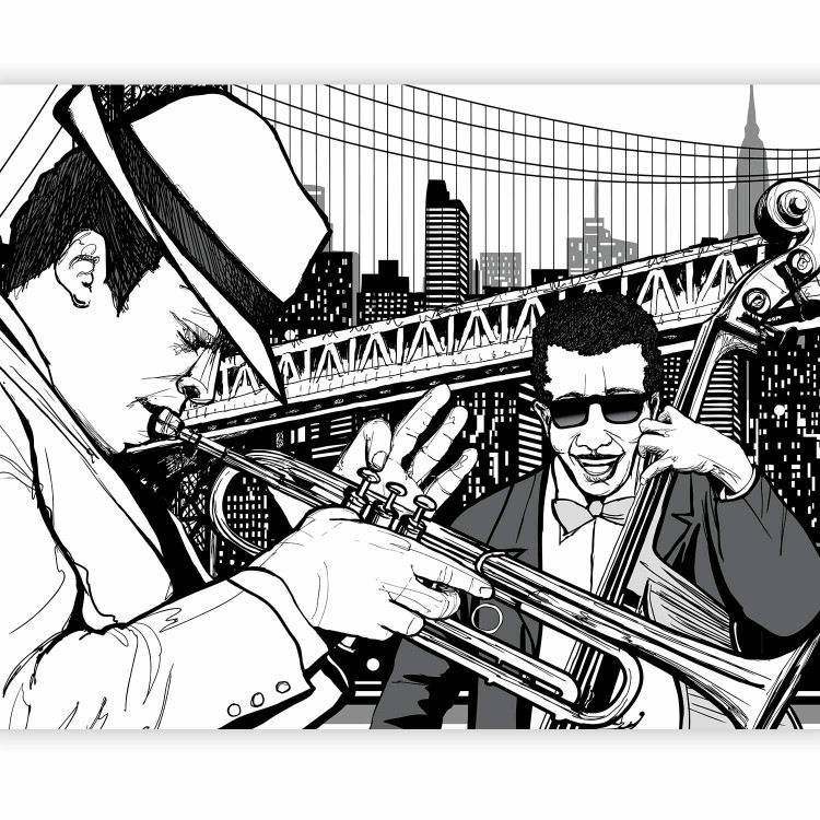 Wall Mural Musical World - Men playing music against the backdrop of a bridge in New York 61110 additionalImage 1
