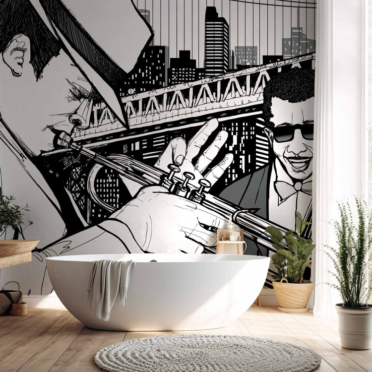 Wall Mural Musical World - Men playing music against the backdrop of a bridge in New York 61110 additionalImage 8