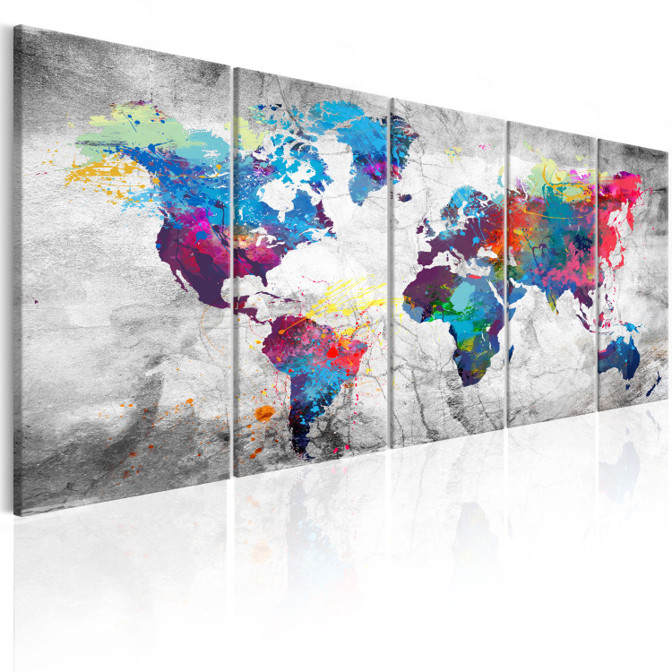 Canvas Art Print World Map: Spilled Paint (5-piece) - Colorful World and Gray Background 105020 additionalImage 2