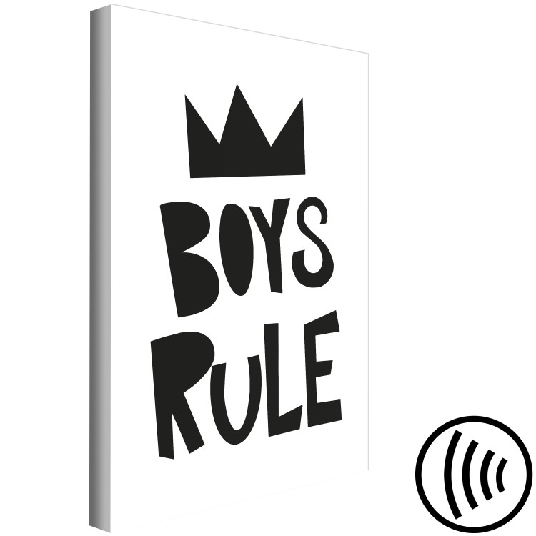 Canvas Art Print Boys Rule (1-part) - Black and White Graphic Design with a Crown 114720 additionalImage 6