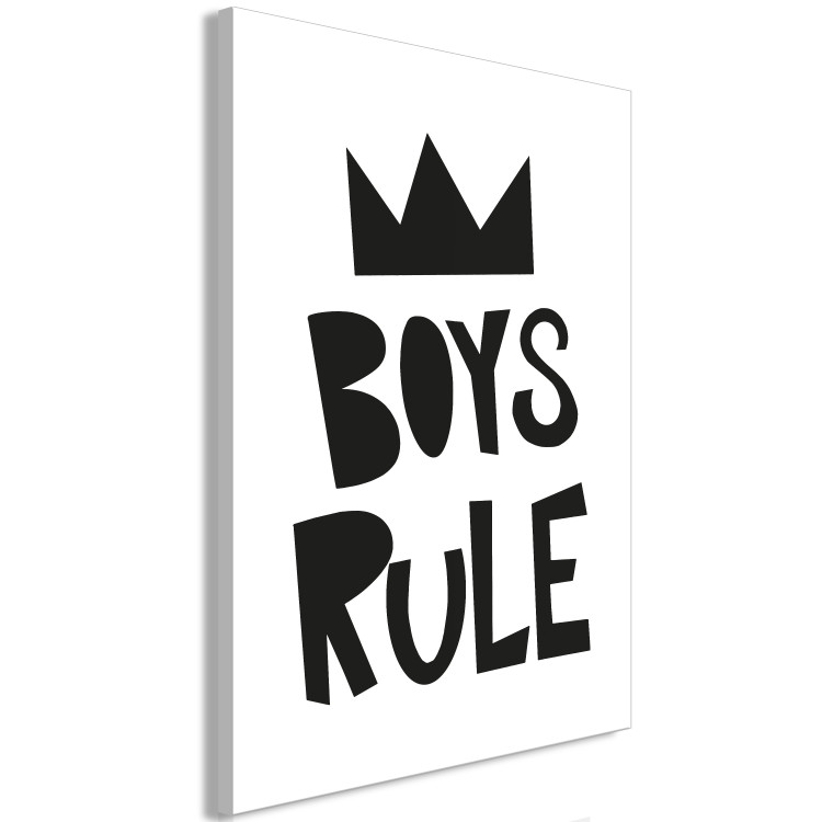 Canvas Art Print Boys Rule (1-part) - Black and White Graphic Design with a Crown 114720 additionalImage 2