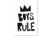 Canvas Art Print Boys Rule (1-part) - Black and White Graphic Design with a Crown 114720