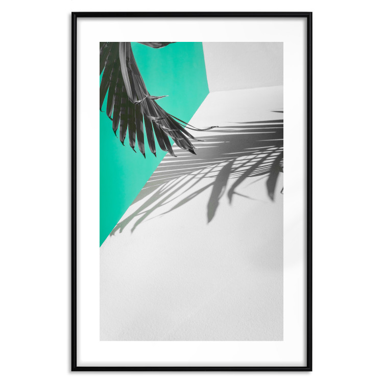 Poster Twig shadow - geometric abstraction with a palm leaf and green hue 115120 additionalImage 17