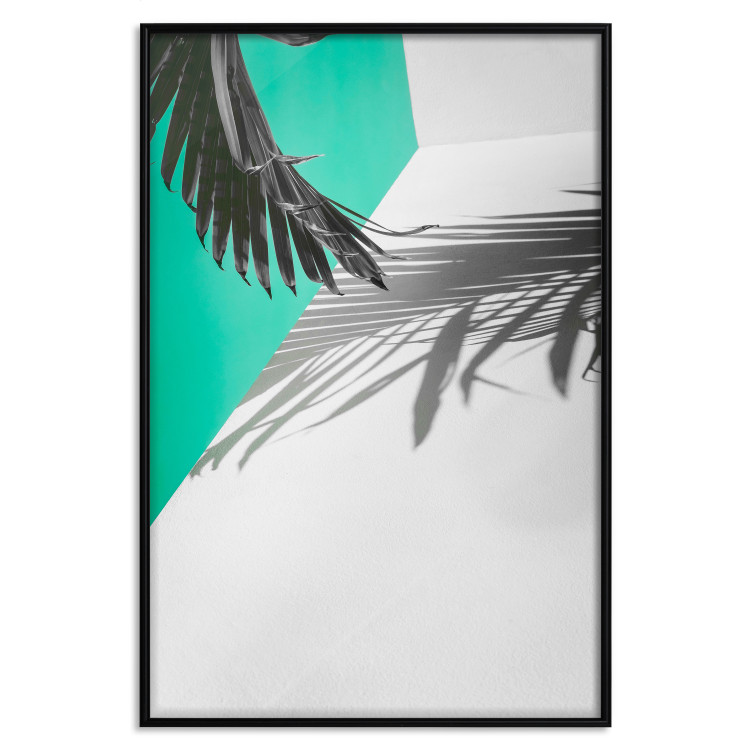 Poster Twig shadow - geometric abstraction with a palm leaf and green hue 115120 additionalImage 24